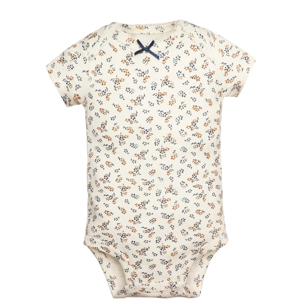 5PCS Baby Bodysuit Set – 100% Cotton Short Sleeve Jumpsuits (6–24M)