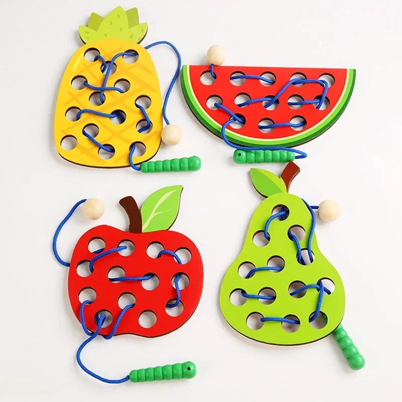Wooden Fruit Lacing Toy Set