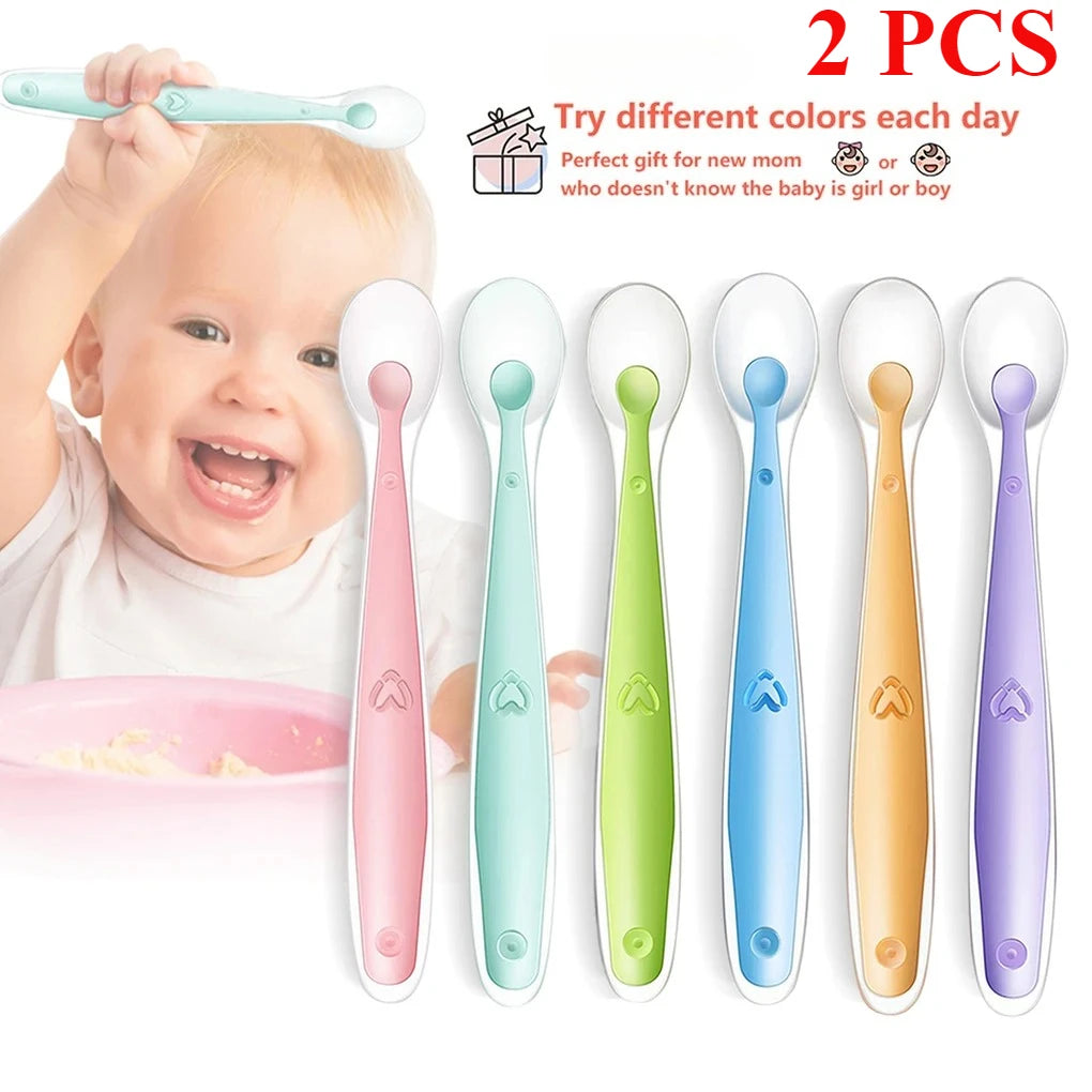 2pcs Baby Silicone Feeding Spoons with Storage Box – Soft Tip Training Tableware