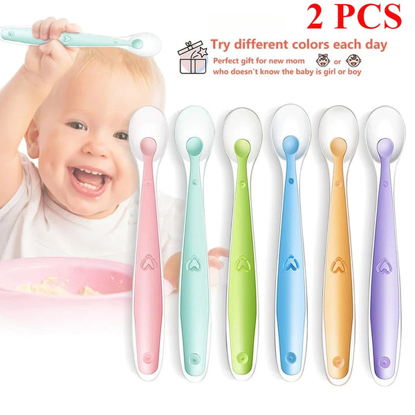 2pcs Baby Silicone Feeding Spoons with Storage Box – Soft Tip Training Tableware