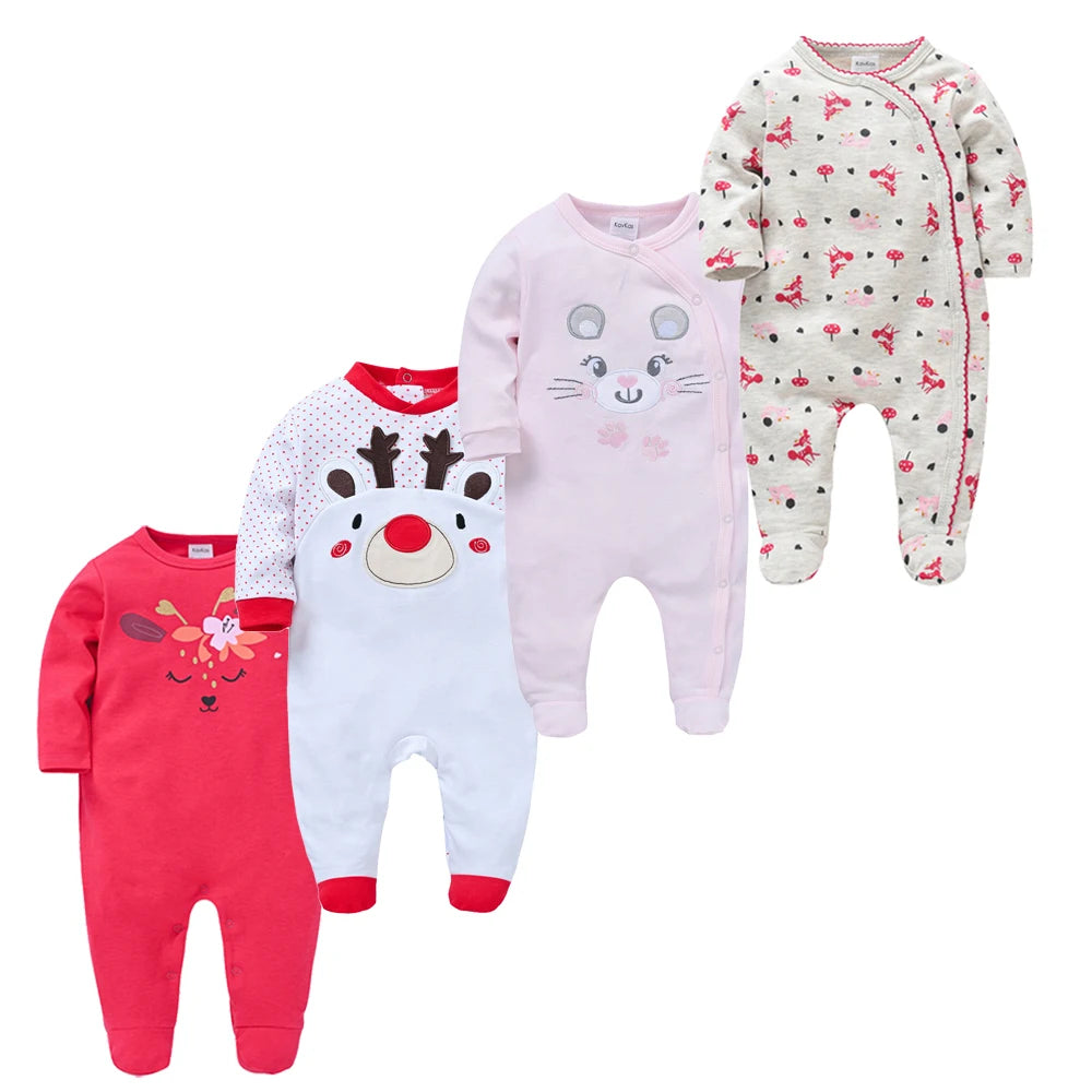 3/4PCS Baby Cotton Rompers Long Sleeve 0-12M