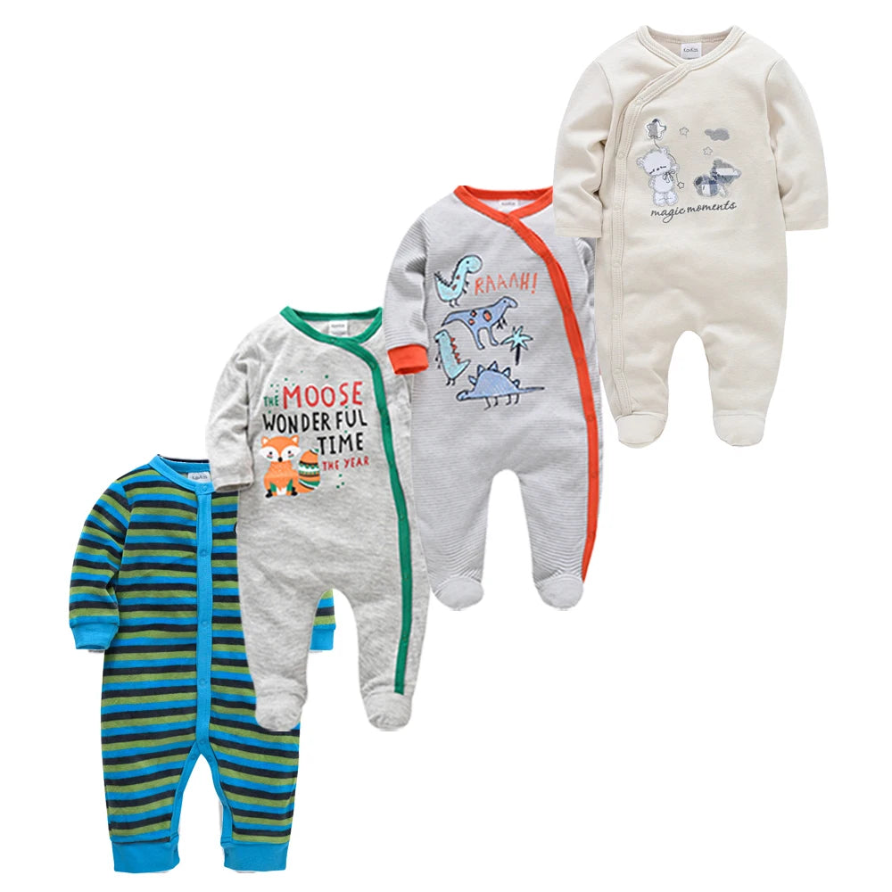 3/4PCS Baby Cotton Rompers Long Sleeve 0-12M