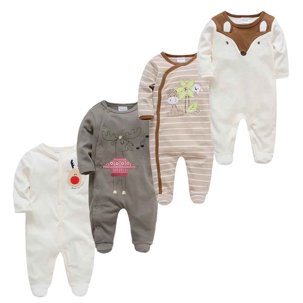 3/4PCS Baby Cotton Rompers Long Sleeve 0-12M