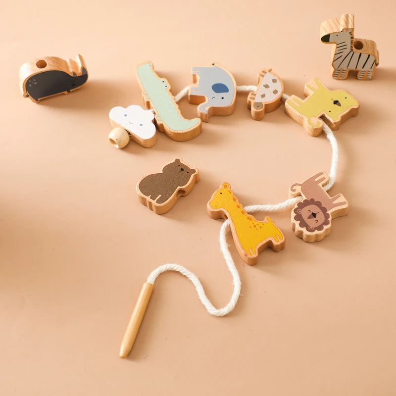 Baby Wooden Animal Threading Toy