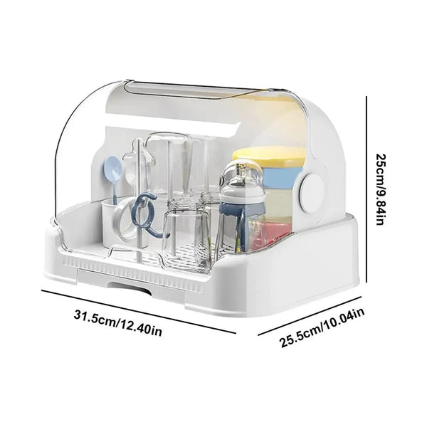 Portable Baby Bottle Drying Rack & Storage Box – Dustproof with Drip Tray