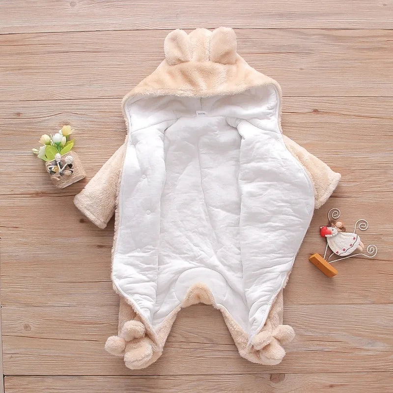 Baby Plush Romper – Warm Cartoon Climbing Outfit (0–2Y)