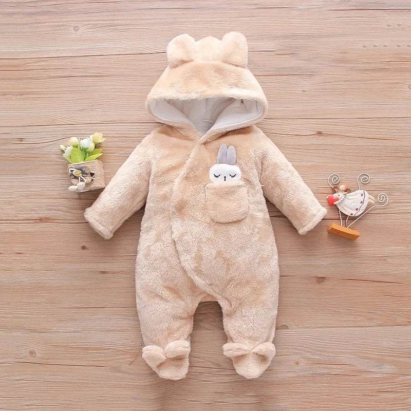 Baby Plush Romper – Warm Cartoon Climbing Outfit (0–2Y)