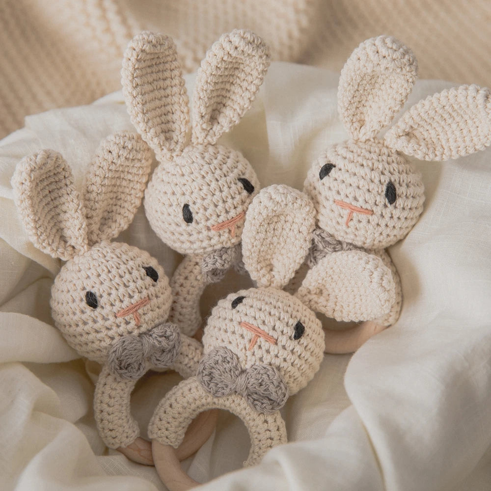 Baby Crochet Wooden Rabbit Rattle Toy