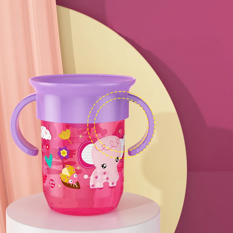 360° Cartoon Baby Training Cup – BPA-Free Leakproof with Handles