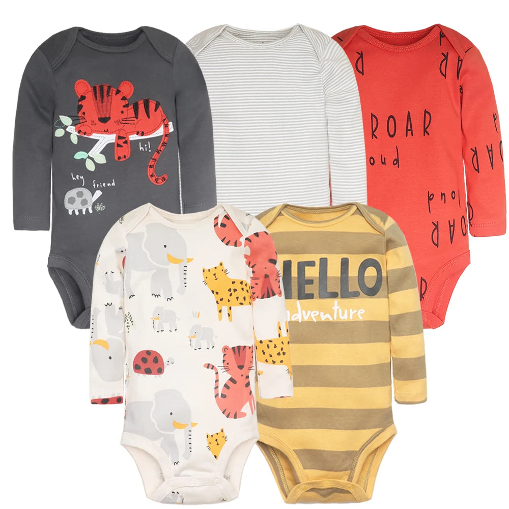 5-Piece Baby Bodysuit Set – Cotton Cartoon Jumpsuits
