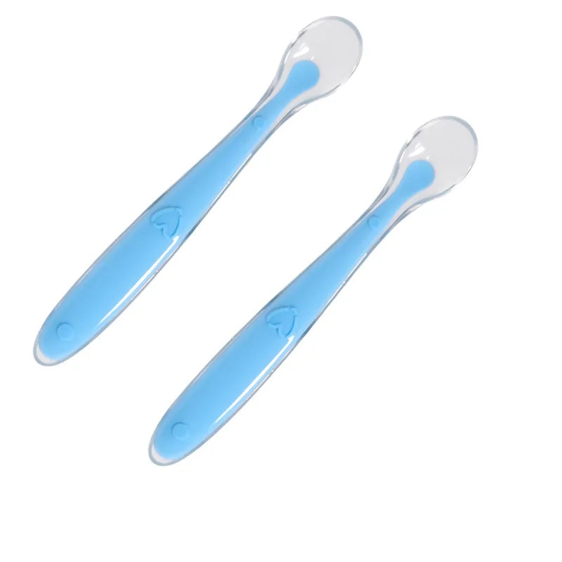 2pcs Baby Silicone Feeding Spoons with Storage Box – Soft Tip Training Tableware
