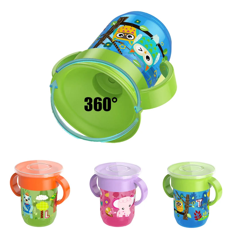 360° Cartoon Baby Training Cup – BPA-Free Leakproof with Handles