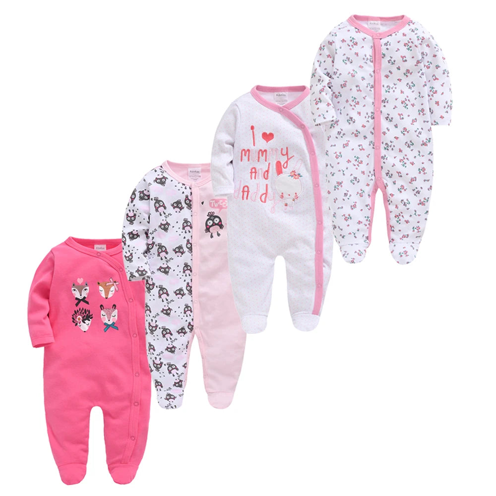 3/4PCS Baby Cotton Rompers Long Sleeve 0-12M