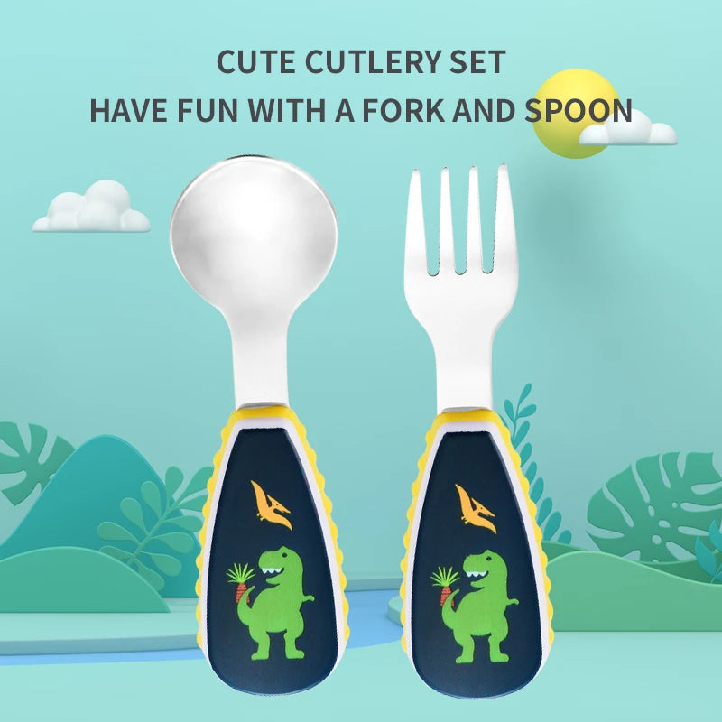 2-Piece Toddler Utensil Set – Cartoon Dinosaur