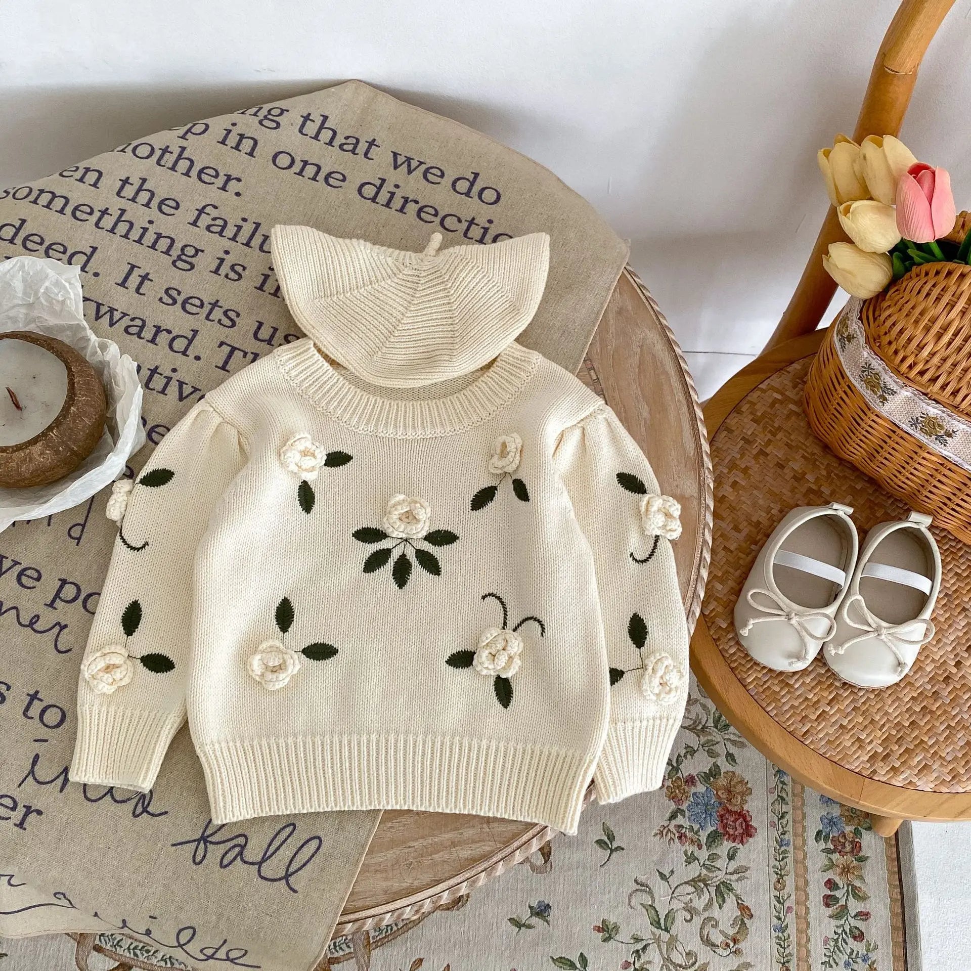 Autumn Baby Girl Knitted Sweater – Cotton Embroidered Pullover Top