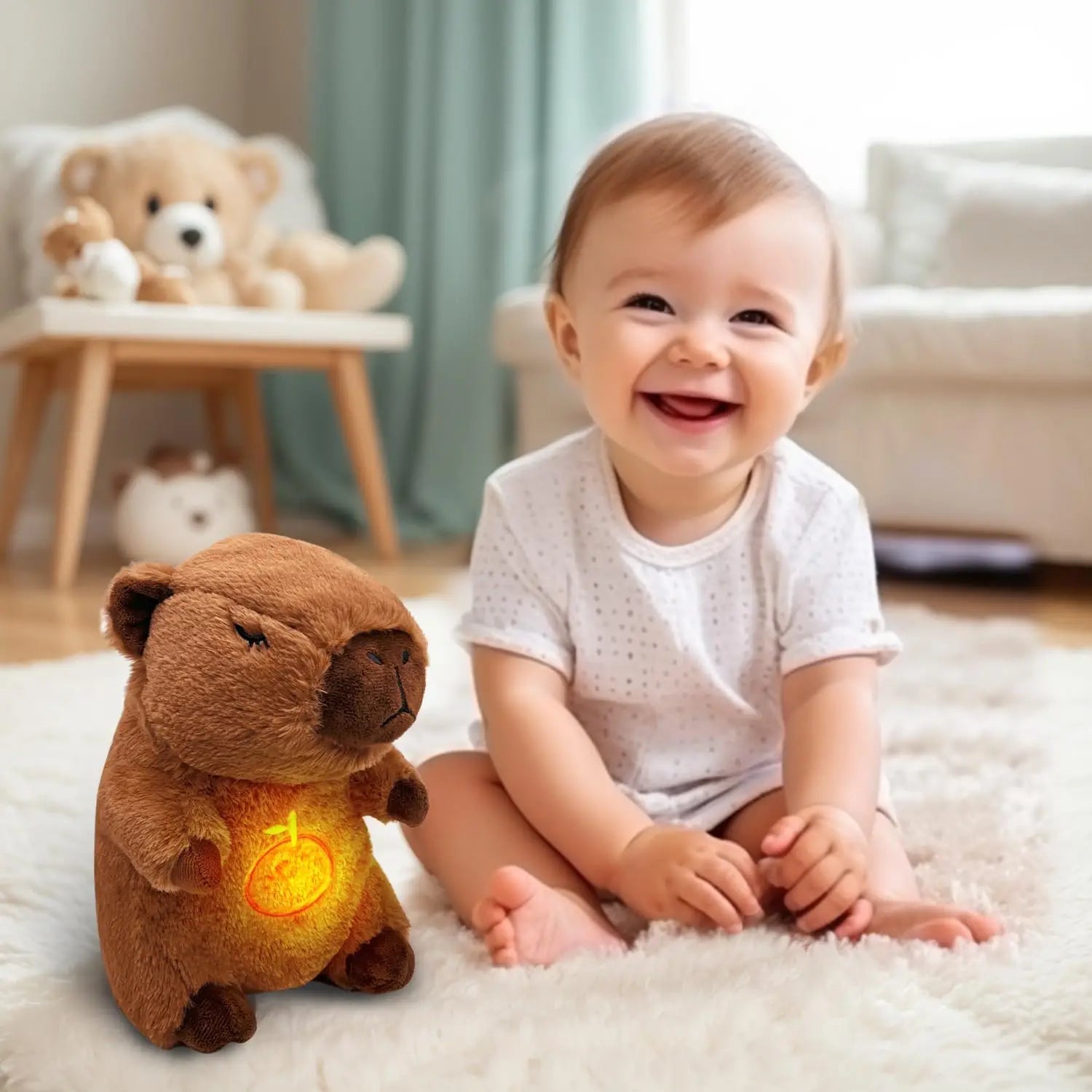 Breathing Capybara Plush Toy with Sound & Light