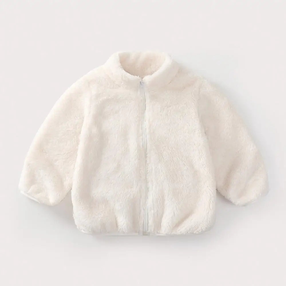 Children’s Plush Coat – Solid Color Warm Jacket for Toddlers & Kids