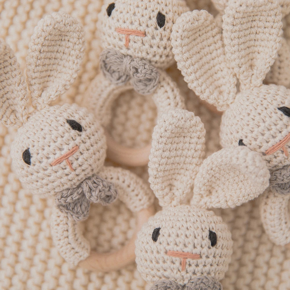 Baby Crochet Wooden Rabbit Rattle Toy