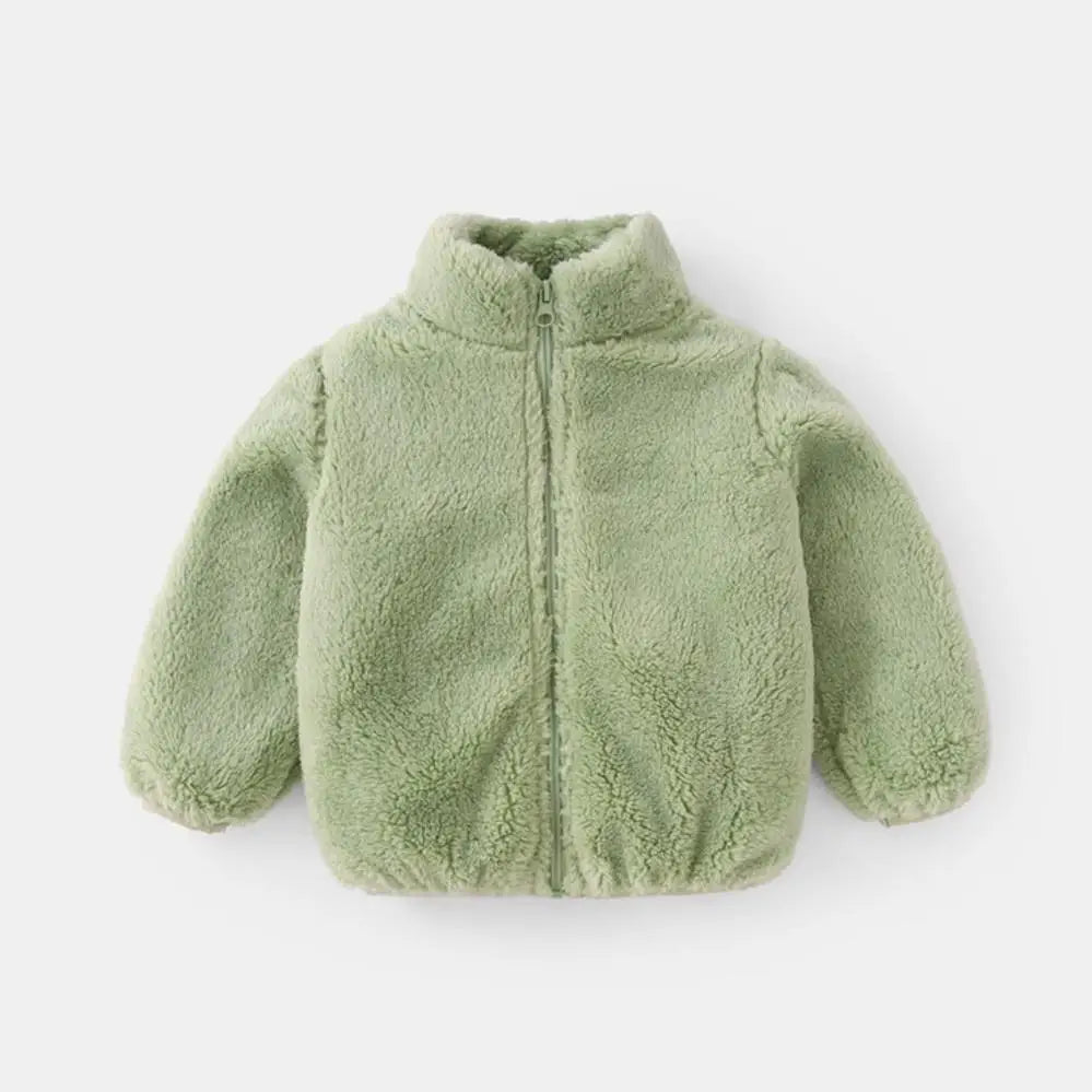 Children’s Plush Coat – Solid Color Warm Jacket for Toddlers & Kids