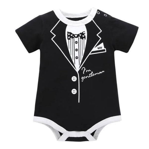 Baby Boy Gentleman Romper – Cotton Short Sleeve Jumpsuit (0–12M)