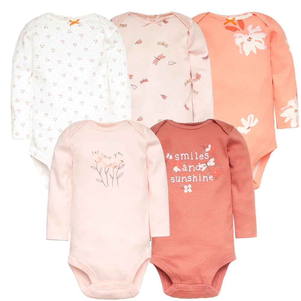 5-Piece Baby Bodysuit Set – Cotton Cartoon Jumpsuits