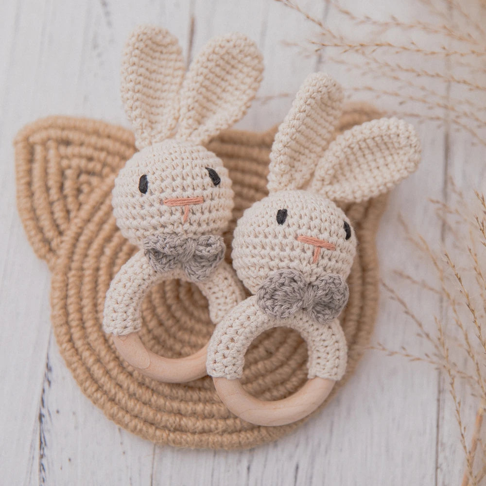 Baby Crochet Wooden Rabbit Rattle Toy