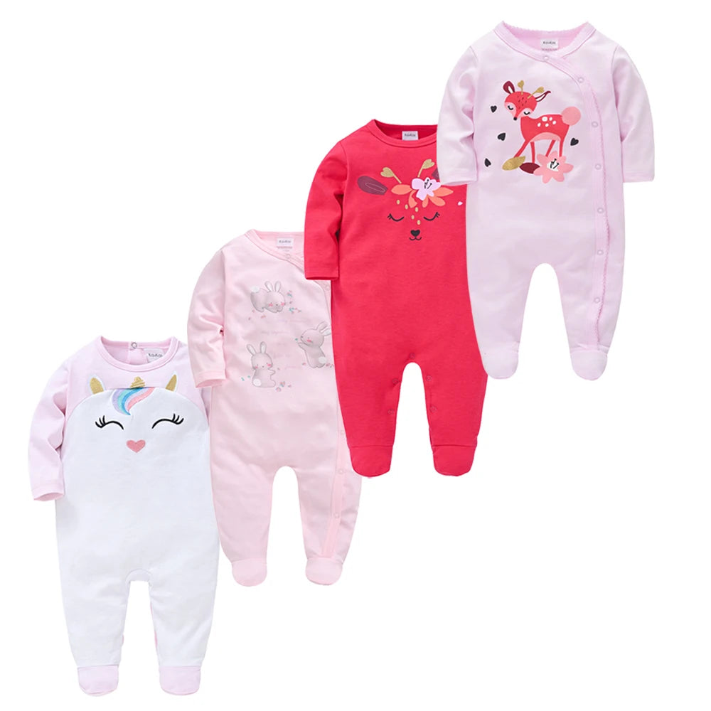 3/4PCS Baby Cotton Rompers Long Sleeve 0-12M