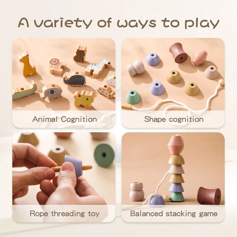 Baby Wooden Animal Threading Toy