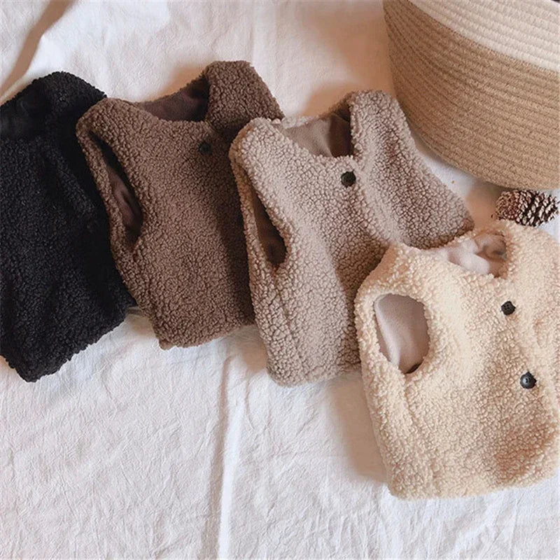 Autumn Winter Baby Plush Vest – Lamb Wool Warm Waistcoat for Kids