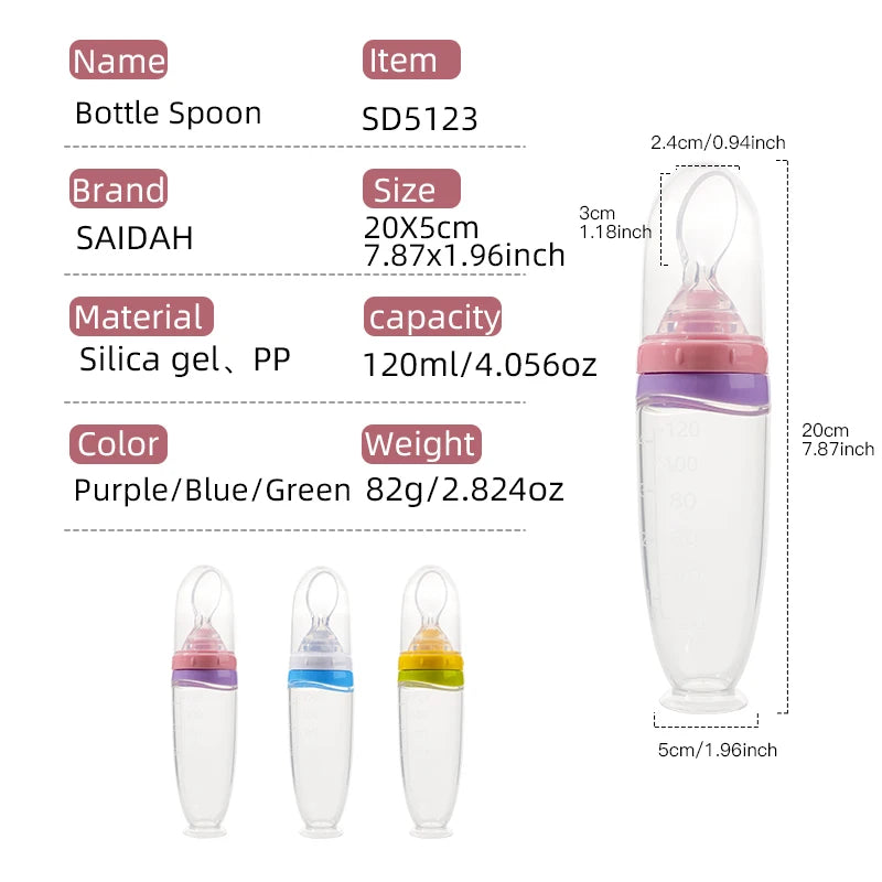 120ml Baby Silicone Food Squeeze Feeder – Detachable Spoon