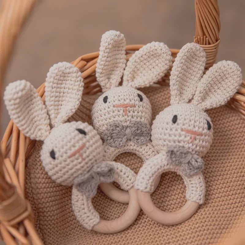 Baby Crochet Wooden Rabbit Rattle Toy