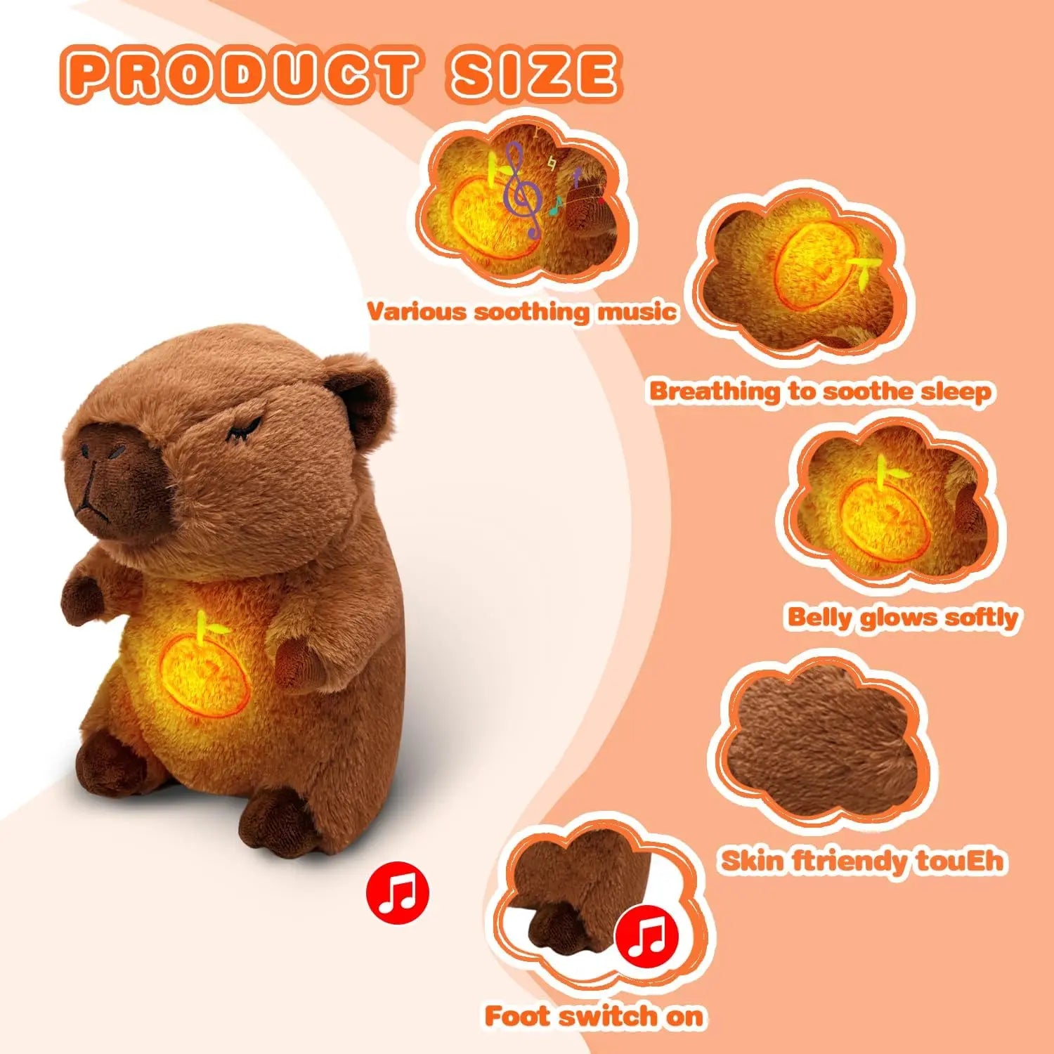 Breathing Capybara Plush Toy with Sound & Light