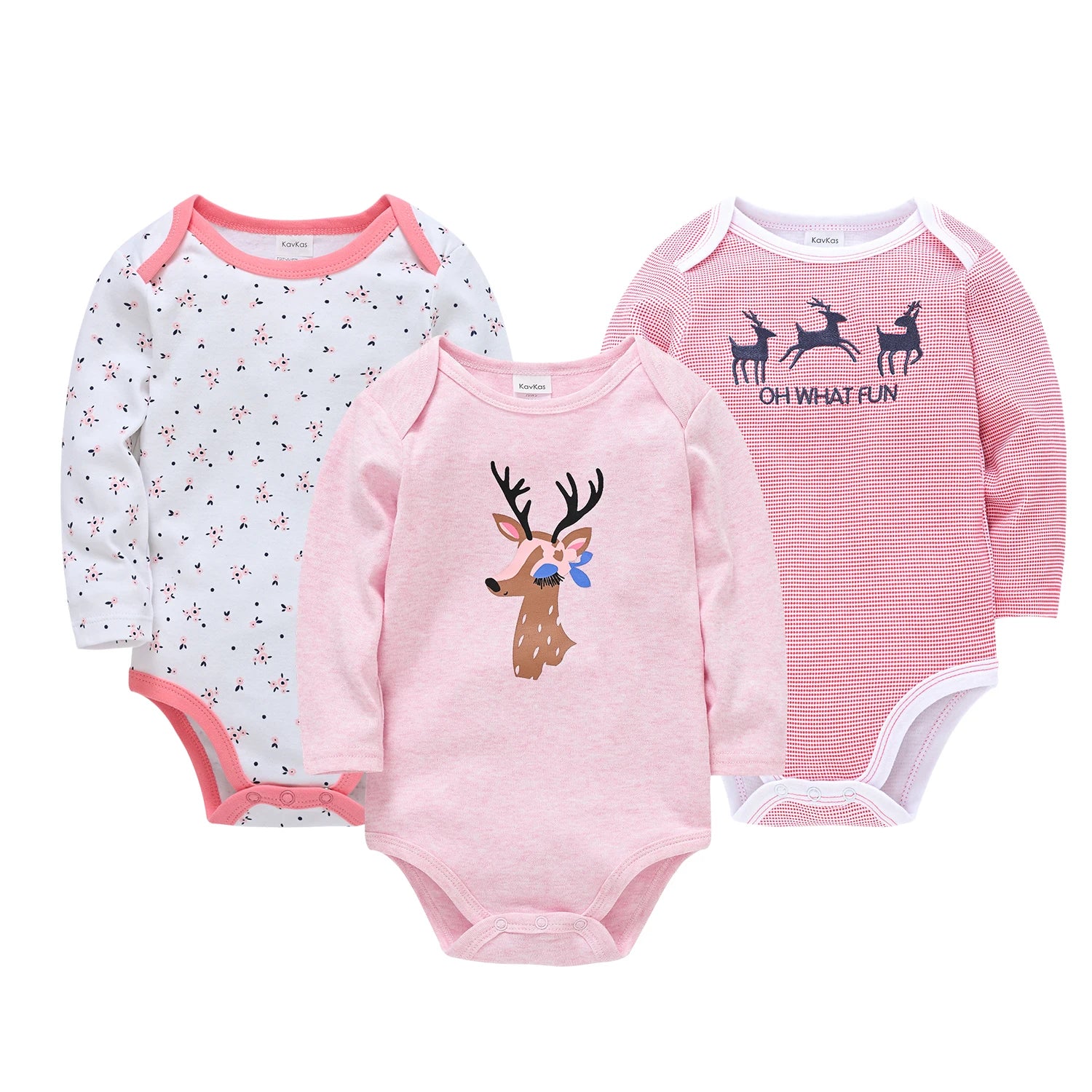 Kavkas Baby Bodysuit Set – 3/6pcs Cotton Long Sleeve Rompers (Newborn–Toddler)
