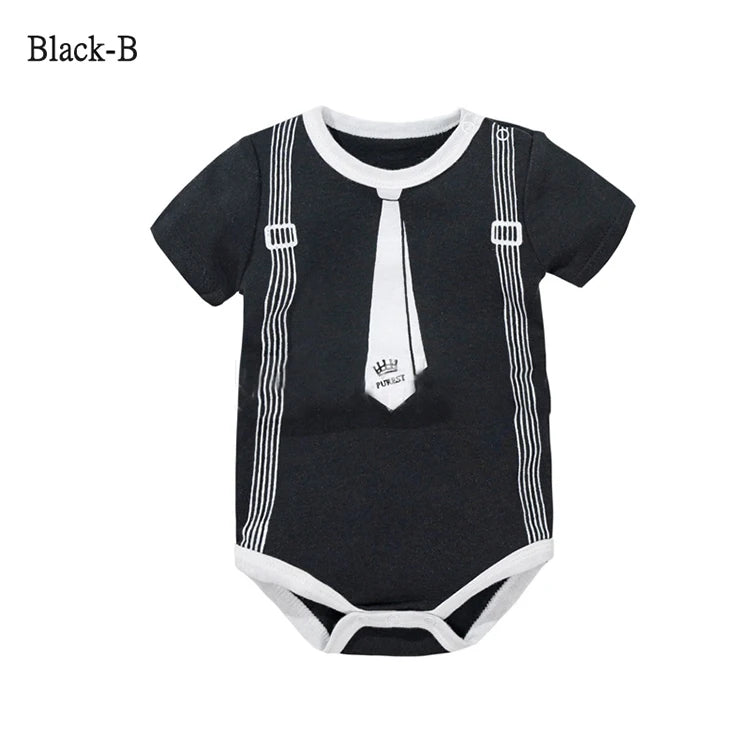 Baby Boy Gentleman Romper – Cotton Short Sleeve Jumpsuit (0–12M)