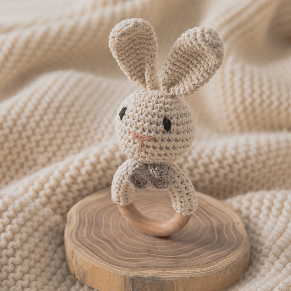 Baby Crochet Wooden Rabbit Rattle Toy
