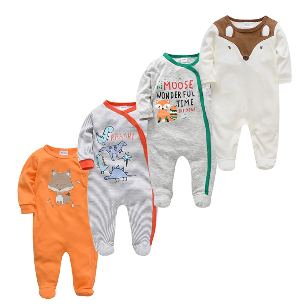 3/4PCS Baby Cotton Rompers Long Sleeve 0-12M