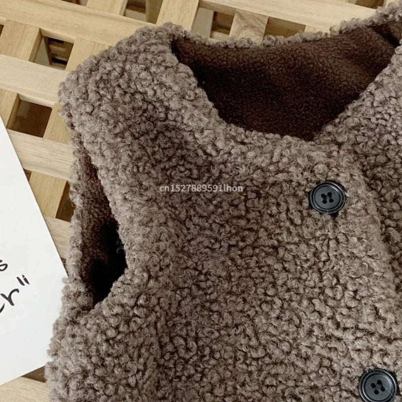 Autumn Winter Baby Plush Vest – Lamb Wool Warm Waistcoat for Kids