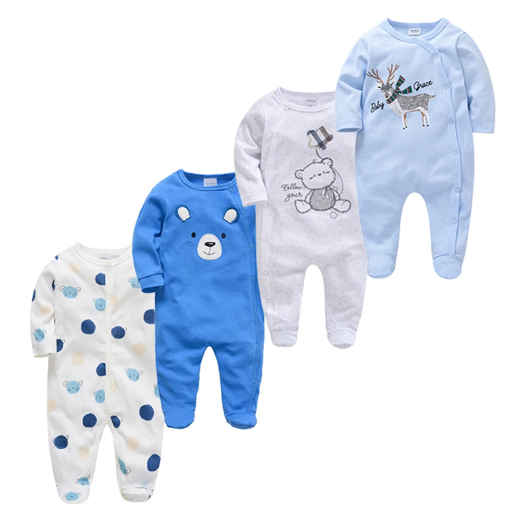 3/4PCS Baby Cotton Rompers Long Sleeve 0-12M