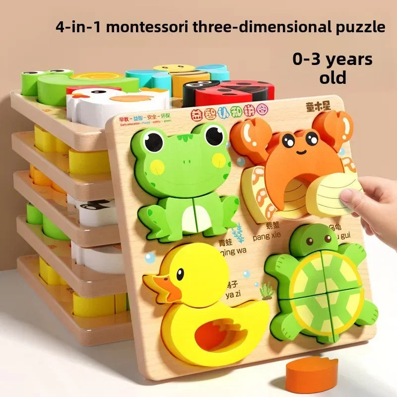 Montessori 3D Wooden Animal Traffic Puzzle – Educational Toy