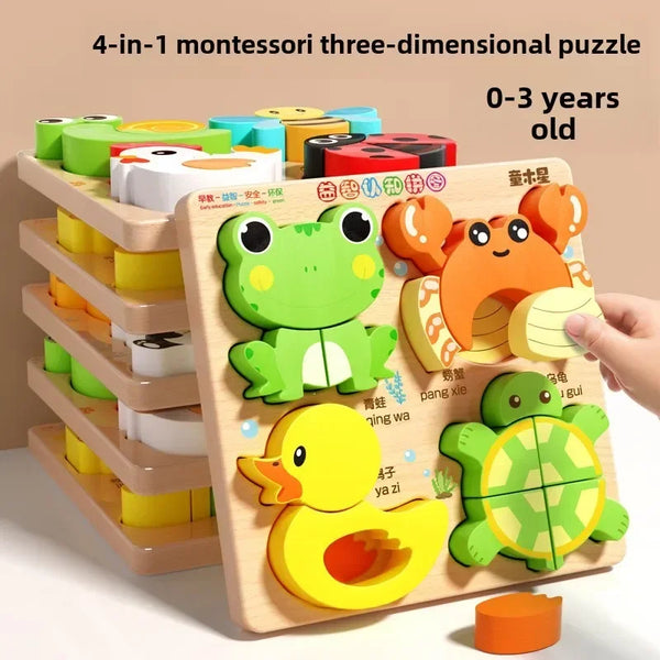 Montessori 3D Wooden Animal Traffic Puzzle – Educational Toy