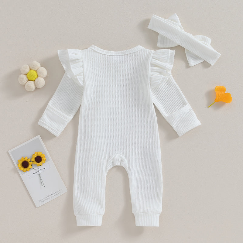 Baby Girl Autumn Jumpsuit – Bow Headband Set