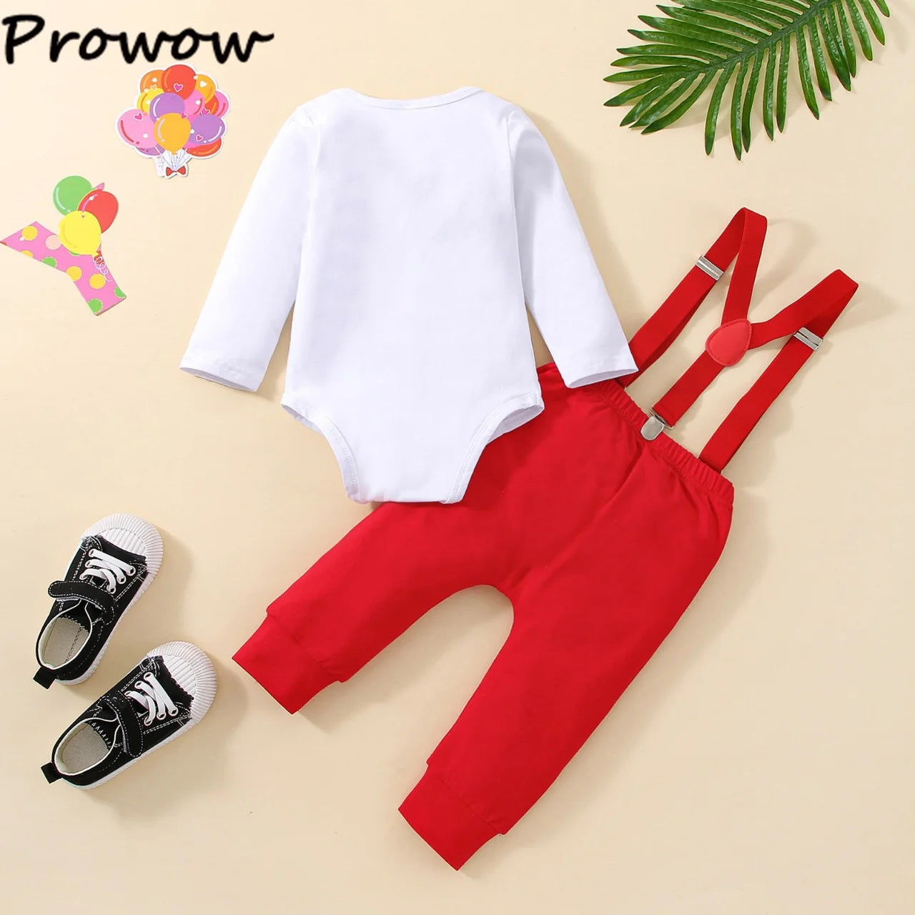 Baby Boy 1st Birthday Outfit – Balloon “1” Bodysuit & Suspender Shorts