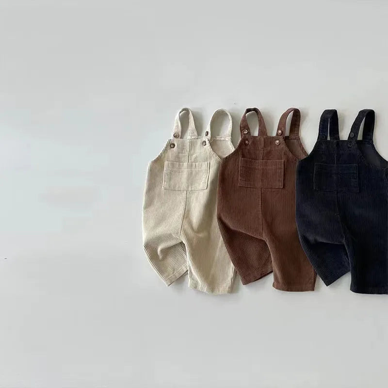 Baby Corduroy Suspender Romper – Solid Color Toddler Jumpsuit