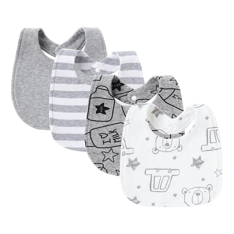 4-Piece Baby Bibs Set – Cotton Cartoon Burp Cloths