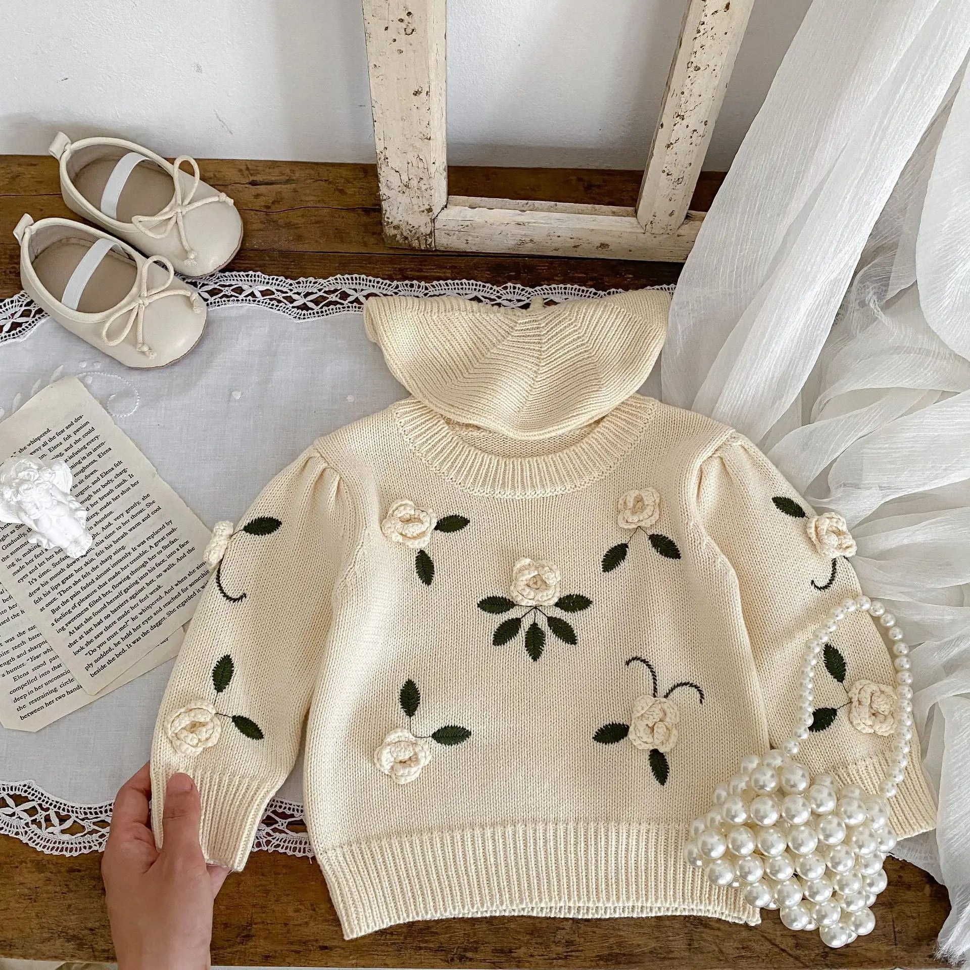 Autumn Baby Girl Knitted Sweater – Cotton Embroidered Pullover Top