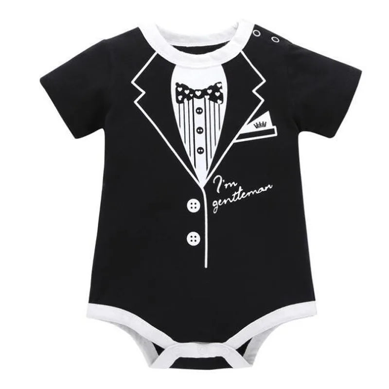 Baby Boy Gentleman Romper – Cotton Short Sleeve Jumpsuit (0–12M)