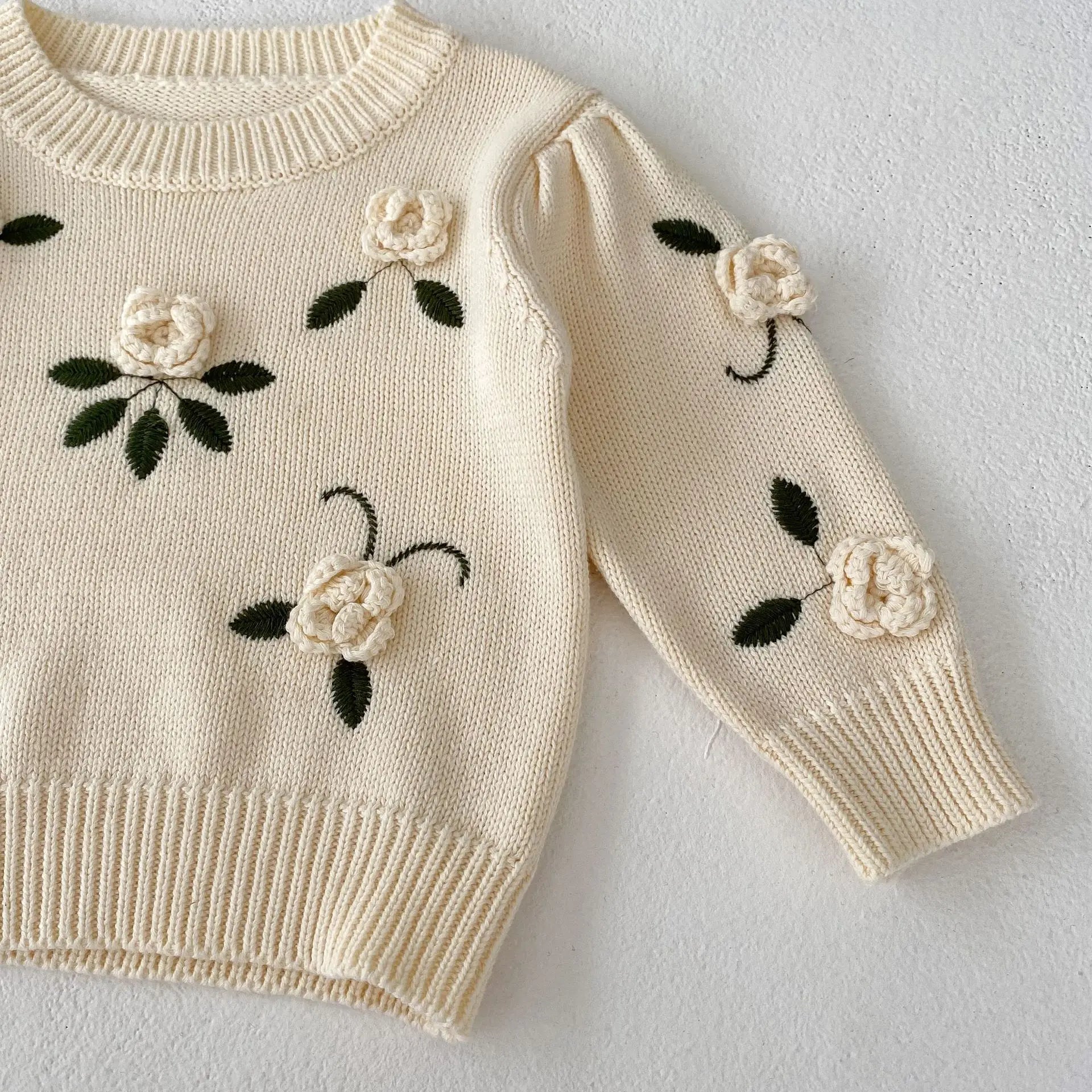 Autumn Baby Girl Knitted Sweater – Cotton Embroidered Pullover Top