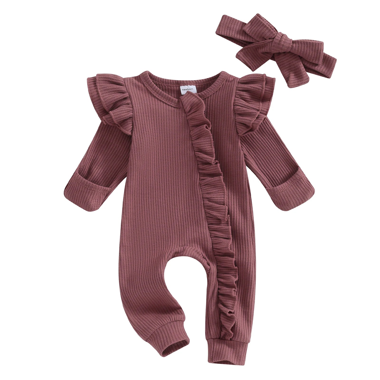 Baby Girl Autumn Jumpsuit – Bow Headband Set