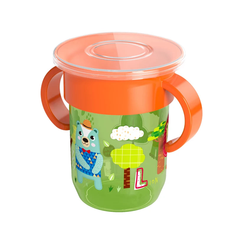 360° Cartoon Baby Training Cup – BPA-Free Leakproof with Handles