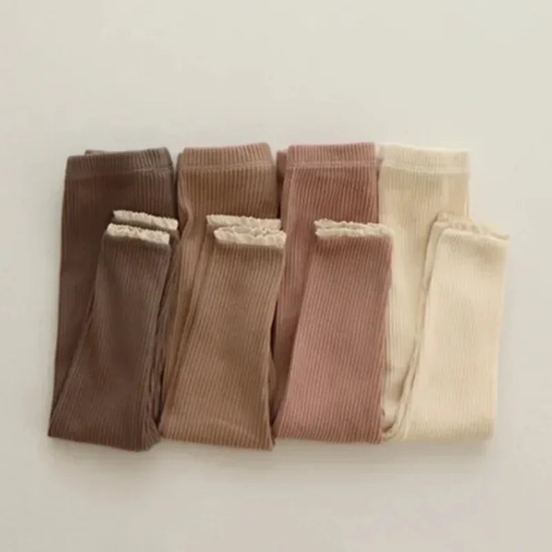 Baby Ribbed Cotton Leggings – Lace Trim Pants for Toddlers